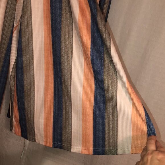 XL Colored Vertical Striped Ribbed Waterfall Open Long Sleeve Cardigan Duster - Picture 5 of 10